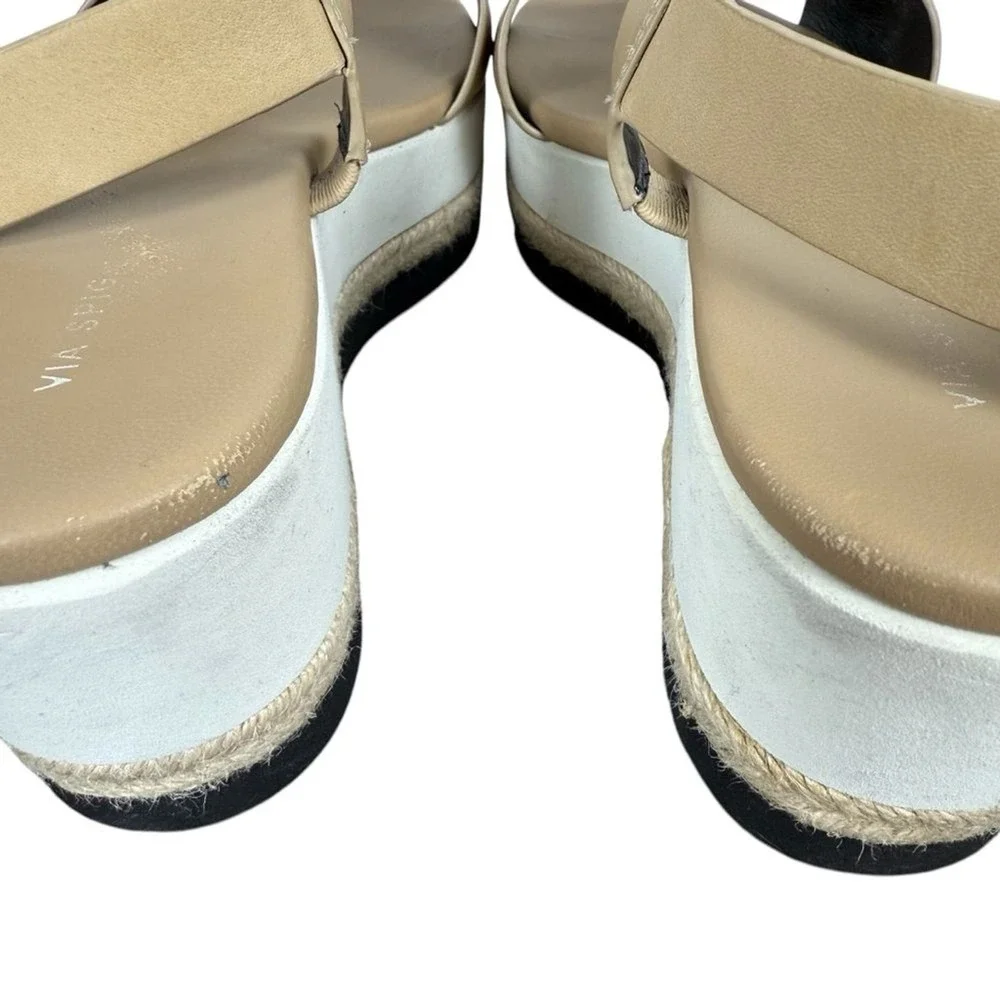 Via Spiga Tan Leather Espadrille Platform Wedge Sandals Slingback Women 8.5
